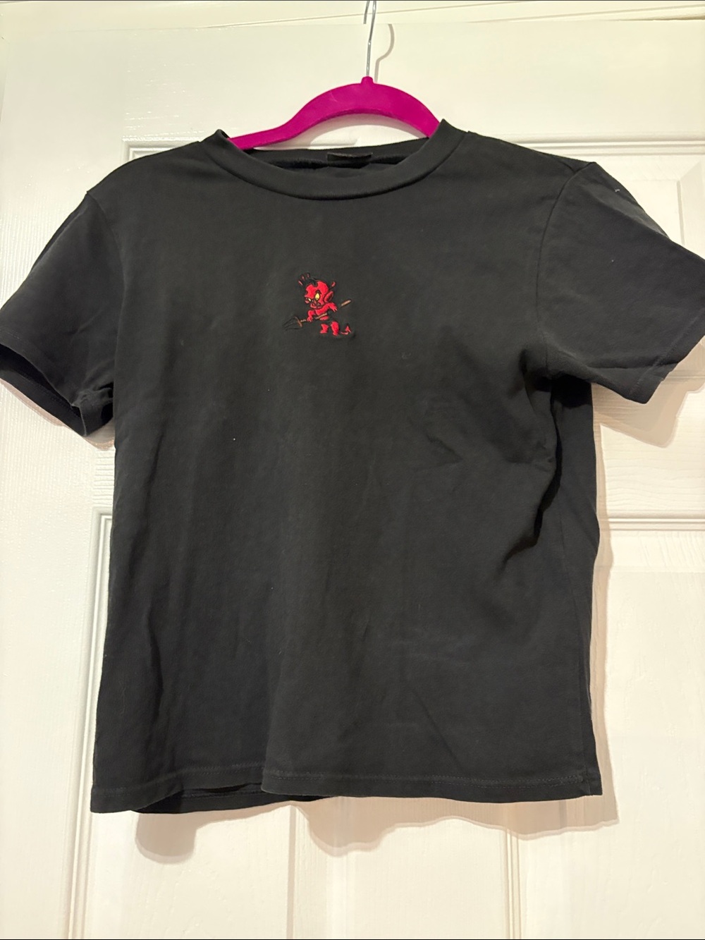 Brandy Melville Black Tee with Small Red Devil Graphic